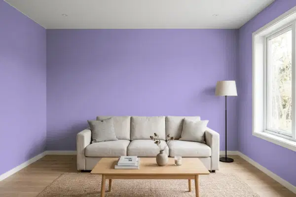 Living room with walls painted Sherwin-Williams Brave Purple SW 6823 (simulated)