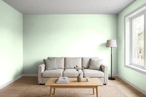 Living room with walls painted Behr Breath Of Spring 450C-2 (simulated)