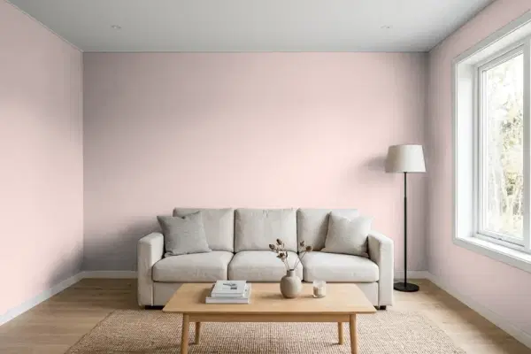 Living room with walls painted Sherwin-Williams Breathless SW 6022 (simulated)