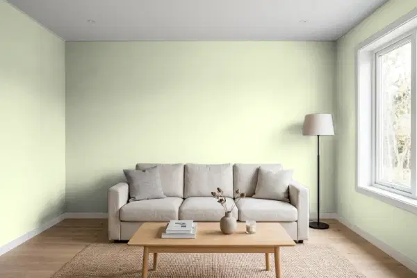 Living room with walls painted PPG Paints Breezeway 11-21 (simulated)