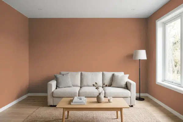 Living room with walls painted Benjamin Moore Brentwood 1223 (simulated)
