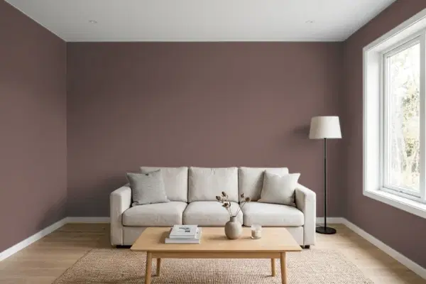 Living room with walls painted Valspar Bridle Leather Brown 1009-10 (simulated)