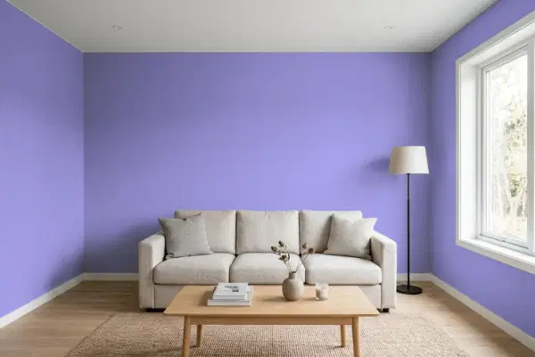 Living room with walls painted Behr Brocade MQ4-29 (simulated)