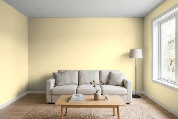 Living room with walls painted Benjamin Moore Bronzed Beige 2151-50 (simulated)