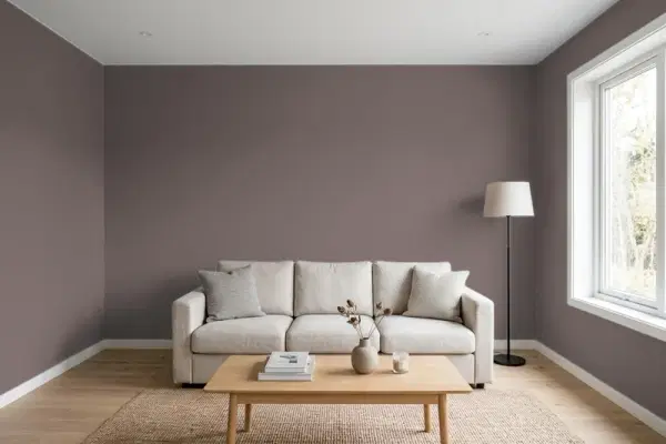 Living room with walls painted Sherwin-Williams Browse Brown SW 6012 (simulated)