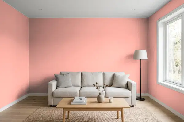 Living room with walls painted Valspar Brushed Rose 2003-4A (simulated)