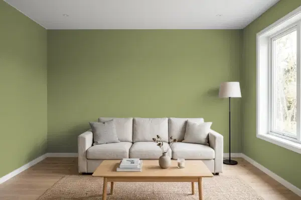 Living room with walls painted Valspar Bullfrog 6004-4B (simulated)