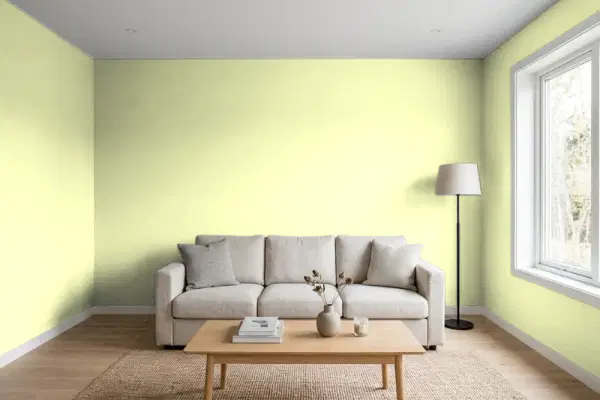 Living room with walls painted Behr Cabbage Green 410A-2 (simulated)