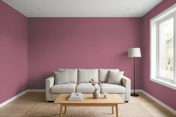 Living room with walls painted PPG Paints Cabernet 1049-6 (simulated)