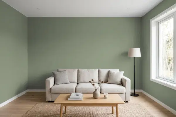 Living room with walls painted Behr Cactus Garden PPU11-18 (simulated)