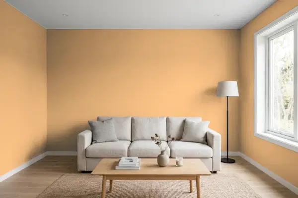 Living room with walls painted Behr Cake Spice M250-4 (simulated)