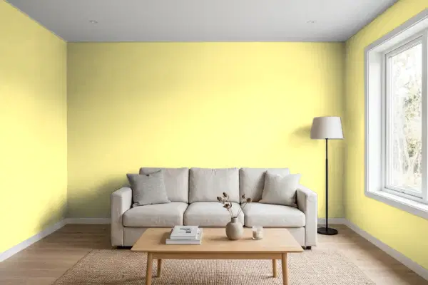 Living room with walls painted PPG Paints Calabash 1213-5 (simulated)