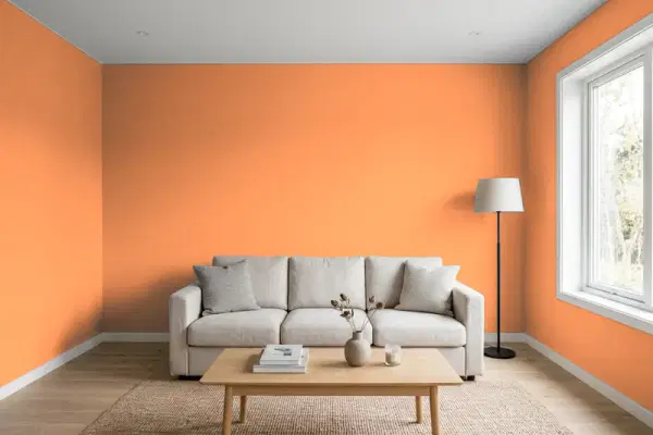 Living room with walls painted Behr Candied Yam 240B-5 (simulated)