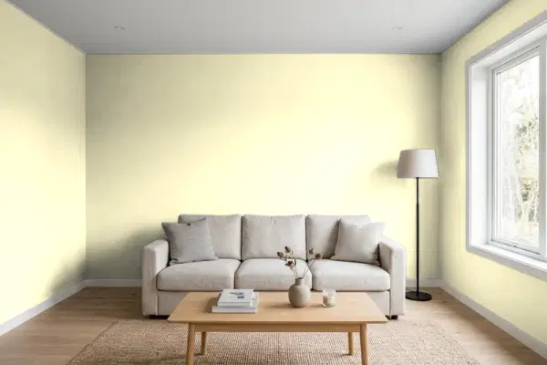 Living room with walls painted Behr Candlelight Yellow 400A-1 (simulated)