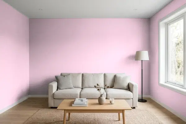 Living room with walls painted Valspar Candy Ice 1005-6B (simulated)