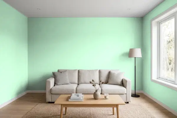 Living room with walls painted Behr Canton Jade 460A-3 (simulated)