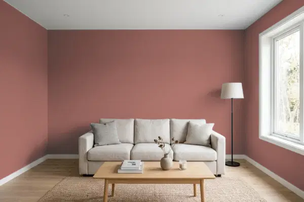 Living room with walls painted PPG Paints Canyon Stone 1059-6 (simulated)