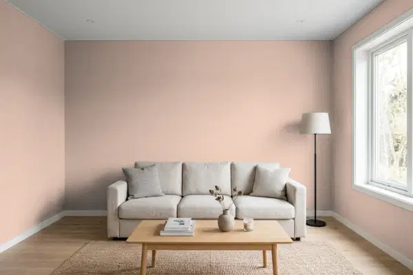 Living room with walls painted Benjamin Moore Cappuccino 2096-50 (simulated)