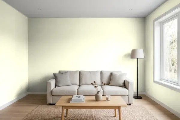 Living room with walls painted PPG Paints Capri Cream 1212-1 (simulated)