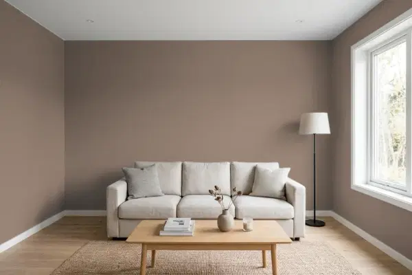 Living room with walls painted Behr Cardamom Spice PPU5-17 (simulated)