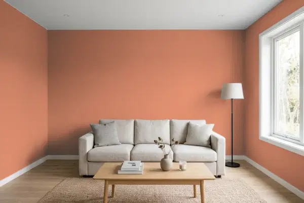 Living room with walls painted Sherwin-Williams Caribbean Coral SW 2854 (simulated)
