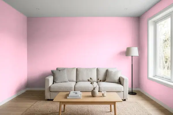 Living room with walls painted Behr Carnation Bouquet PPH-33 (simulated)