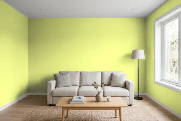 Living room with walls painted Behr Carolina Parakeet 410B-4 (simulated)