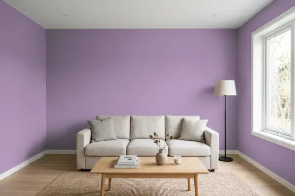 Living room with walls painted Benjamin Moore Carolina Plum 1384 (simulated)