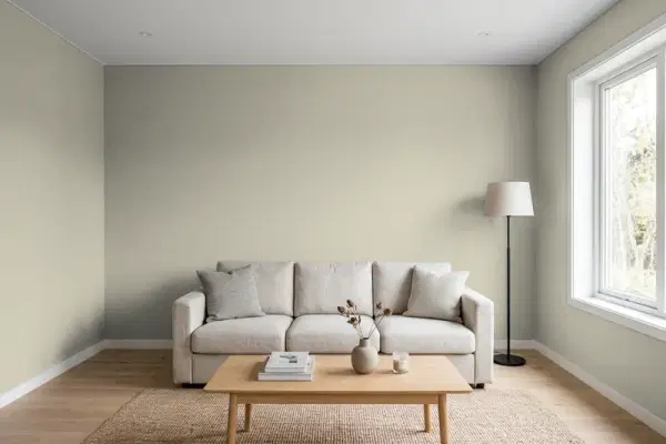 Living room with walls painted Valspar Carriage House 6003-1C (simulated)