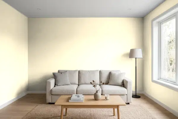Living room with walls painted Behr Cashmere Sweater ICC-30 (simulated)