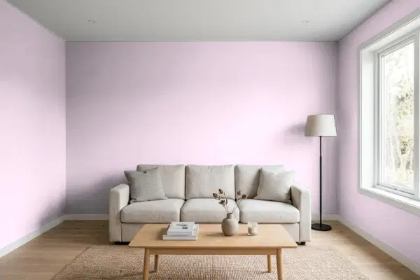 Living room with walls painted Behr Cassia Buds M110-2 (simulated)
