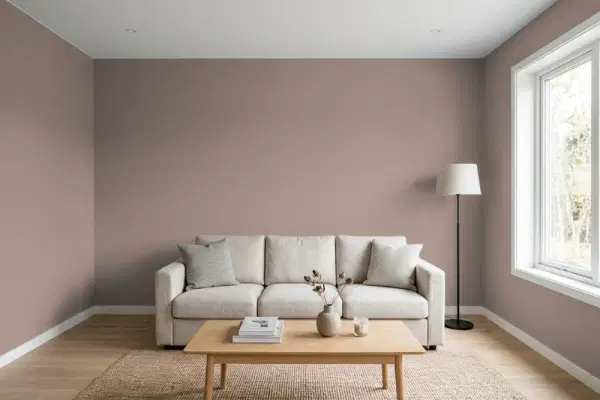 Living room with walls painted Behr Castle Hill 750B-5 (simulated)