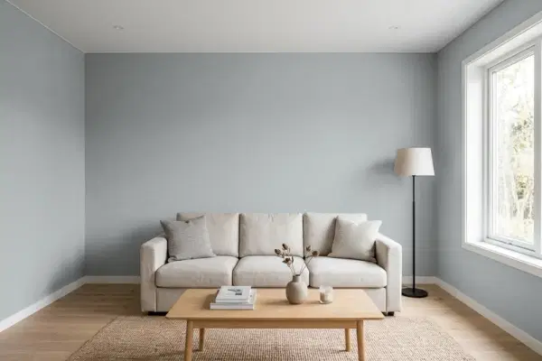 Living room with walls painted Sherwin-Williams Castlegate SW 9558 (simulated)