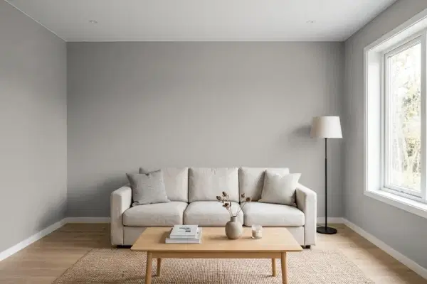 Living room with walls painted Behr Casual Gray BNC-17 (simulated)