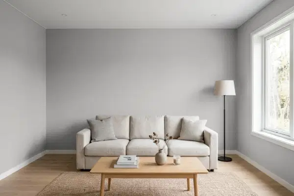 Living room with walls painted Behr Cathedral Grey UL260-7 (simulated)