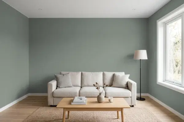 Living room with walls painted Behr Cedar Forest HDC-AC-22 (simulated)