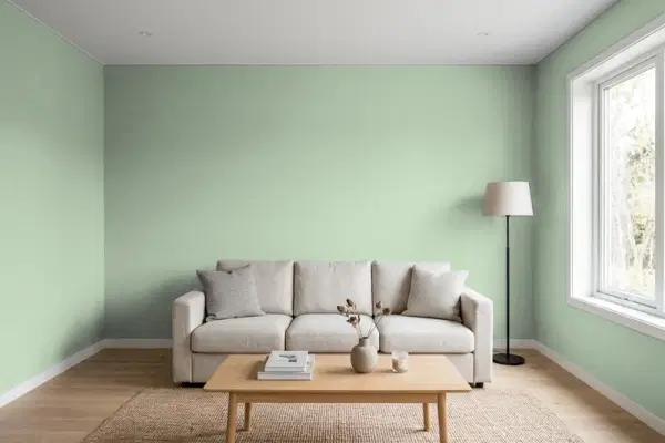 Living room with walls painted Benjamin Moore Cedar Grove 444 (simulated)