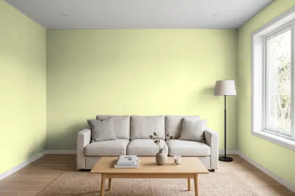 Living room with walls painted Behr Celery Sprig 410C-3 (simulated)