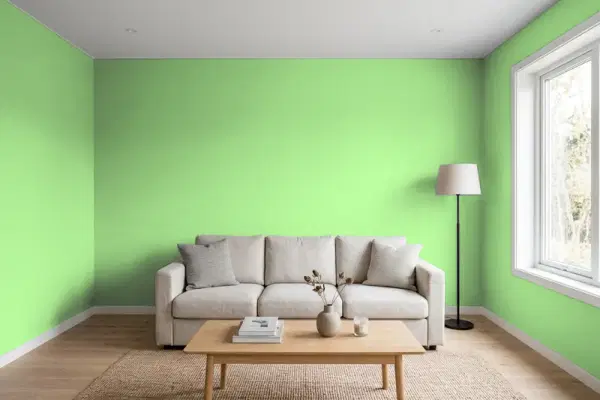 Living room with walls painted PPG Paints Celery Sprig 1224-6 (simulated)