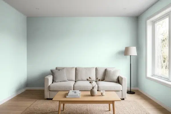 Living room with walls painted Behr Celtic Gray 490E-3 (simulated)