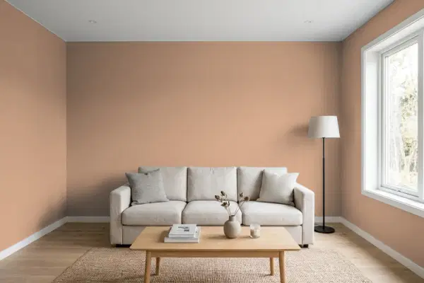 Living room with walls painted Benjamin Moore Chadwick Brown 1160 (simulated)