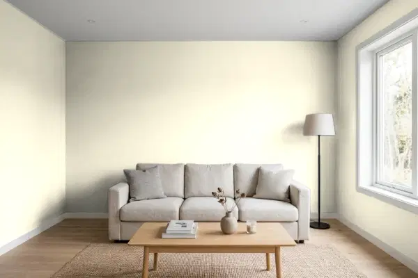 Living room with walls painted Behr Chanoyu M330-1 (simulated)