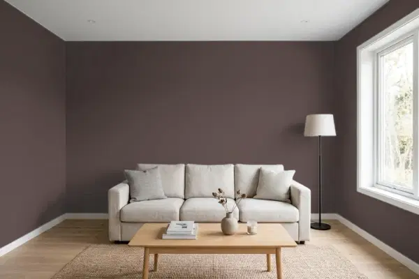 Living room with walls painted Behr Chaparral ECC-43-3 (simulated)