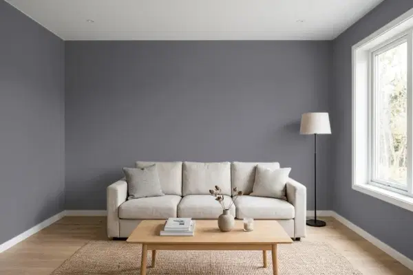 Living room with walls painted Behr Charcoal Plum T16-15 (simulated)