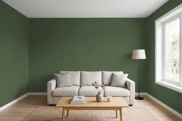 Living room with walls painted Behr Chard MQ6-49 (simulated)
