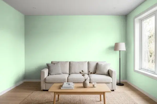 Living room with walls painted Behr Chayote Squash PPH-46 (simulated)