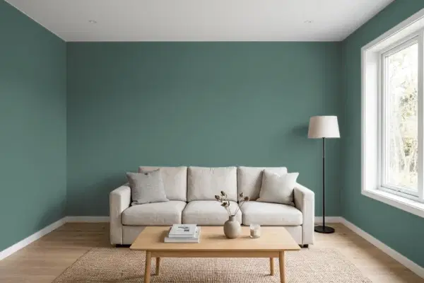 Living room with walls painted Behr Chelsea Garden MQ6-39 (simulated)