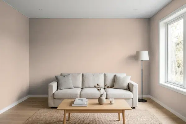Living room with walls painted Sherwin-Williams Chelsea Mauve SW 0002 (simulated)