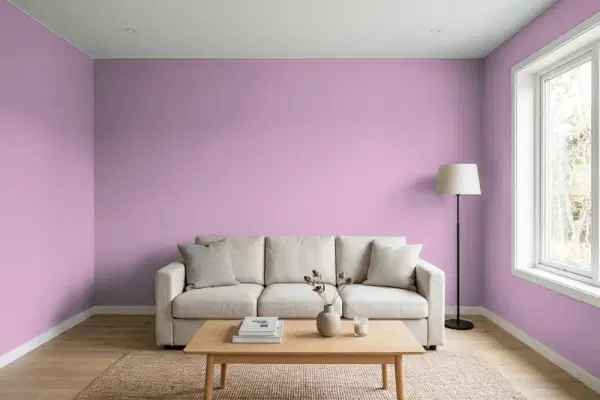 Living room with walls painted Behr Cherished M110-4 (simulated)