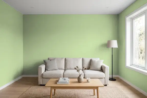 Living room with walls painted Behr Chervil Leaves M370-4 (simulated)